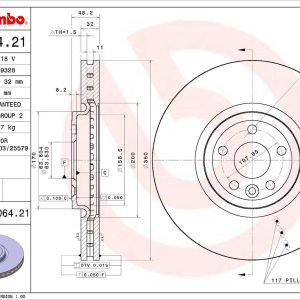 Brembo Brake Rotor, Vented, One Piece Design, Wheel Bolt Pattern 5 X 107.95 Millimeter – 09D06421C02
