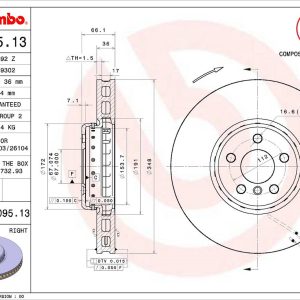 Brembo Brake Rotor, Vented, One Piece Design, Wheel Bolt Pattern 5 X 112 Millimeter – 09D09513C02