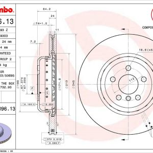 Brembo Brake Rotor, Vented, One Piece Design, Wheel Bolt Pattern 5 X 112 Millimeter – 09D09613C02