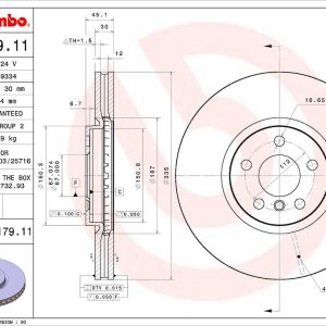 Brembo Brake Rotor, Vented, One Piece Design, Wheel Bolt Pattern 5 X 112 Millimeter – 09D17911C02