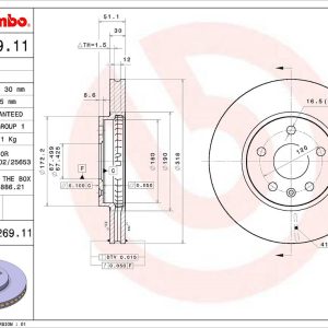 Brembo Brake Rotor, Vented, One Piece Design, Wheel Bolt Pattern 5 X 120 Millimeter – 09D26911C02