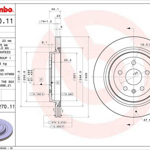 Brembo Brake Rotor, Vented, One Piece Design, Wheel Bolt Pattern 5 X 120 Millimeter – 09D27011C02