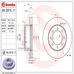Brembo Brake Rotor, Vented, One Piece Design, Wheel Bolt Pattern 8 X 165 Millimeter – 09D27210C02