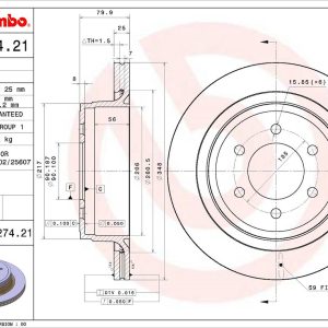 Brembo Brake Rotor, Vented, One Piece Design, Wheel Bolt Pattern 6 X 135 Millimeter – 09D27421C02