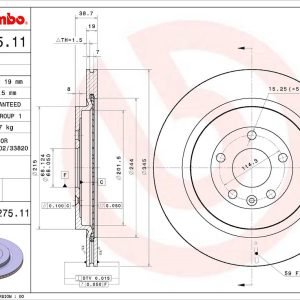 Brembo Brake Rotor, Vented, One Piece Design, Wheel Bolt Pattern 5 X 114.3 Millimeter – 09D27511C02