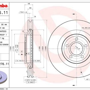 Brembo Brake Rotor, Vented, One Piece Design, Wheel Bolt Pattern 5 X 114.3 Millimeter – 09D27611C02