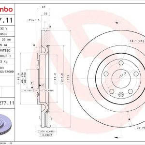 Brembo Brake Rotor, Prime, Vented, One Piece Design, Wheel Bolt Pattern 5 X 114.3 Millimeter – 09D27711C02