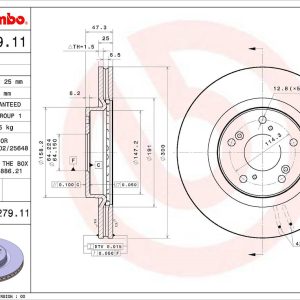 Brembo Brake Rotor, Vented, One Piece Design, Wheel Bolt Pattern 5 X 114.3 Millimeter – 09D27911C02