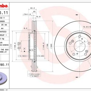 Brembo Brake Rotor, Vented, One Piece Design, Wheel Bolt Pattern 5 X 114.3 Millimeter – 09D28011C02