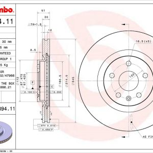 Brembo Brake Rotor, Vented, One Piece Design, Wheel Bolt Pattern 5 X 120 Millimeter – 09D39411C02