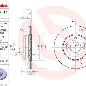 Brembo Brake Rotor, Vented, One Piece Design, Wheel Bolt Pattern 5 X 114.3 Millimeter – 09D39511C02