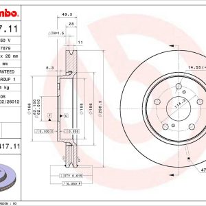 Brembo Brake Rotor, Vented, One Piece Design, Wheel Bolt Pattern 5 X 114.3 Millimeter – 09D41711C02