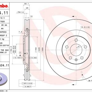 Brembo Brake Rotor, Vented, One Piece Design, Wheel Bolt Pattern 5 X 112 Millimeter – 09D42411C02