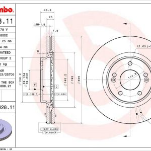 Brembo Brake Rotor, Vented, One Piece Design, Wheel Bolt Pattern 5 X 114.3 Millimeter – 09D42811C02