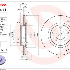 Brembo Brake Rotor, Vented, One Piece Design, Wheel Bolt Pattern 5 X 114.3 Millimeter – 09D45011C02