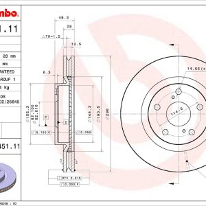 Brembo Brake Rotor, Vented, One Piece Design, Wheel Bolt Pattern 5 X 114.3 Millimeter – 09D45111C02