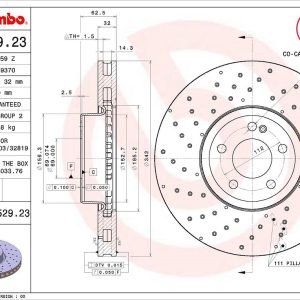 Brembo Brake Rotor, Vented Cross Drilled, One Piece Design, Wheel Bolt Pattern 5 X 112 Millimeter – 09D52923C02
