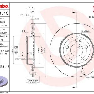 Brembo Brake Rotor, Vented, One Piece Design, Wheel Bolt Pattern 5 X 112 Millimeter – 09D53313C02