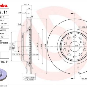 Brembo Brake Rotor, Vented, One Piece Design, Wheel Bolt Pattern 5 X 120 Millimeter – 09D71611C02
