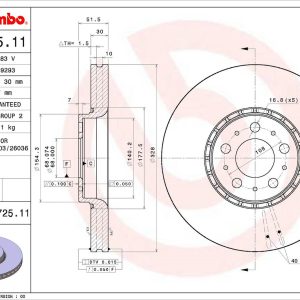 Brembo Brake Rotor, Vented, One Piece Design, Wheel Bolt Pattern 5 X 108 Millimeter – 09D72511C02