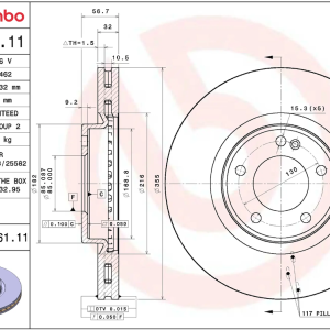 Brembo Brake Rotor, Prime, Vented, One Piece Design, Wheel Bolt Pattern 5 X 130 Millimeter – 09D76111C02