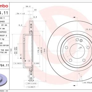Brembo Brake Rotor, Prime, Vented, One Piece Design, Wheel Bolt Pattern 5 X 130 Millimeter – 09D76411C02