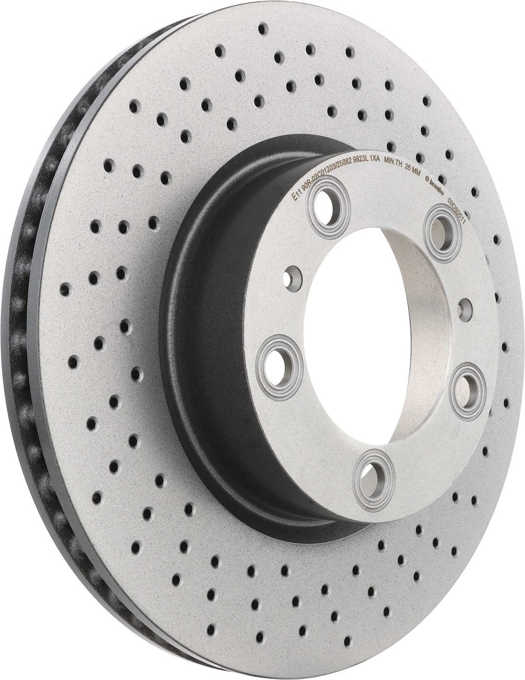 Brembo Brake Rotor, Prime, Vented Cross Drilled, One Piece Design, Wheel Bolt Pattern 5 X 130 Millimeter – 09D80511C02
