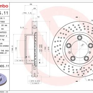 Brembo Brake Rotor, Prime, Vented Cross Drilled, One Piece Design, Wheel Bolt Pattern 5 X 130 Millimeter – 09D80511C02