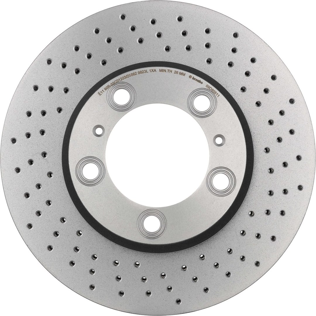 Brembo Brake Rotor, Prime, Vented Cross Drilled, One Piece Design, Wheel Bolt Pattern 5 X 130 Millimeter – 09D80511C02