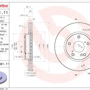 Brembo Brake Rotor, Prime, Vented, One Piece Design, Wheel Bolt Pattern 5 X 114.3 Millimeter – 09D88111C02