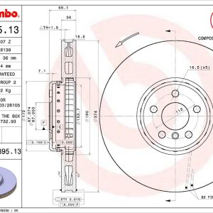 Brembo Brake Rotor, Vented, One Piece Design, Wheel Bolt Pattern 5 X 112 Millimeter – 09D89513C02
