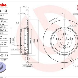 Brembo Brake Rotor, Vented, One Piece Design, Wheel Bolt Pattern 5 X 112 Millimeter – 09D90313C02