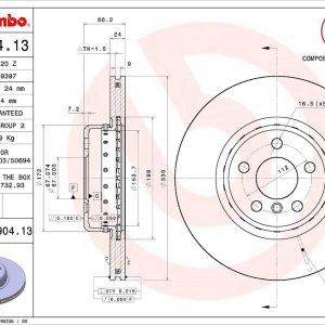 Brembo Brake Rotor, Vented, One Piece Design, Wheel Bolt Pattern 5 X 112 Millimeter – 09D90413C02
