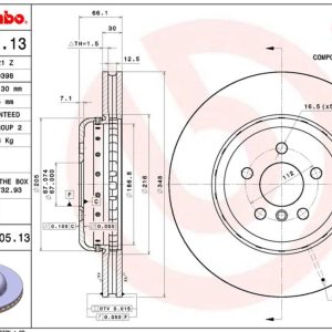 Brembo Brake Rotor, Vented, One Piece Design, Wheel Bolt Pattern 5 X 112 Millimeter – 09D90513C02