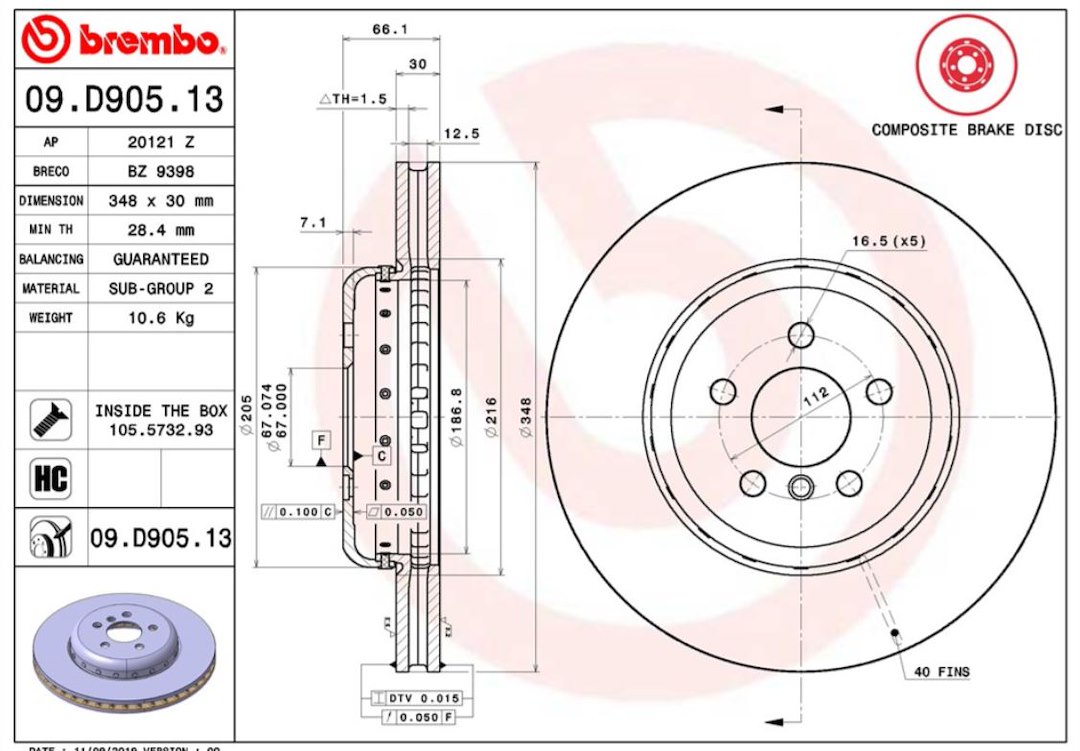Brembo Brake Rotor, Vented, One Piece Design, Wheel Bolt Pattern 5 X 112 Millimeter – 09D90513C02