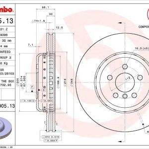 Brembo Brake Rotor, Vented, One Piece Design, Wheel Bolt Pattern 5 X 112 Millimeter – 09D90513C02