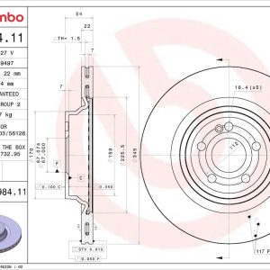 Brembo Brake Rotor, Prime, Vented, One Piece Design, Wheel Bolt Pattern 5 X 112 Millimeter – 09D98411C02