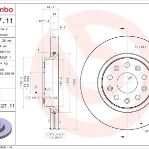 Brembo Brake Rotor, Prime, Vented, One Piece Design, Wheel Bolt Pattern 5 X 127 Millimeter – 09E12711C02