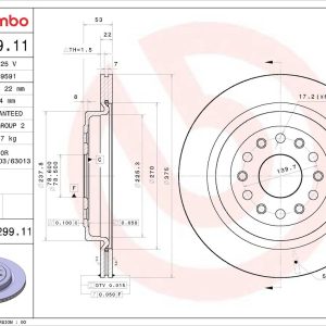 Brembo Brake Rotor, Prime, Vented, One Piece Design, Wheel Bolt Pattern 6 X 139.7 Millimeter – 09E29911C02