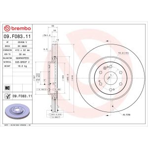 Brembo Brake Rotor, Prime, Vented, One Piece Design, Wheel Bolt Pattern 6 X 139.7 Millimeter – 09.F083.11