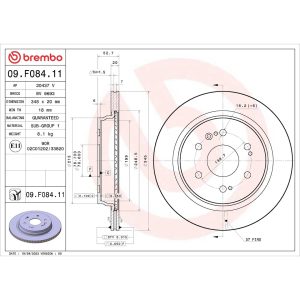 Brembo Brake Rotor, Prime, Vented, One Piece Design, Wheel Bolt Pattern 6 X 139.7 Millimeter – 09.F084.11