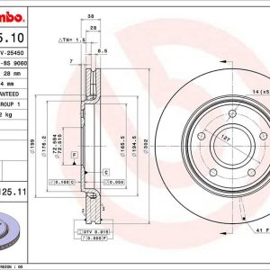 Brembo Brake Rotor, Vented, One Piece Design, Wheel Bolt Pattern 5 X 127 Millimeter – 09N12511C02