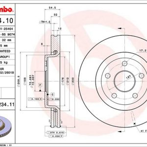 Brembo Brake Rotor, Vented, One Piece Design, Wheel Bolt Pattern 5 X 127 Millimeter – 09N23411C02