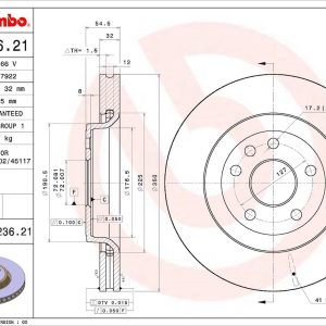 Brembo Brake Rotor, Vented, One Piece Design, Wheel Bolt Pattern 6 X 127 Millimeter – 09N23621C02