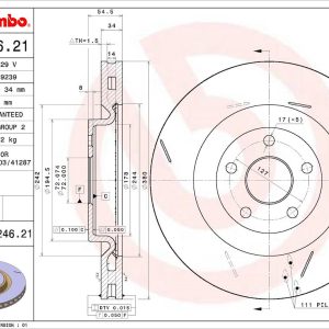 Brembo Brake Rotor, Vented, One Piece Design, Wheel Bolt Pattern 5 X 127 Millimeter – 09N24621C02
