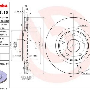 Brembo Brake Rotor, Vented, One Piece Design, Wheel Bolt Pattern 5 X 127 Millimeter – 09N24811C02