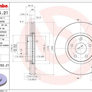 Brembo Brake Rotor, Vented, One Piece Design, Wheel Bolt Pattern 5 X 107.95 Millimeter – 09N25521C02