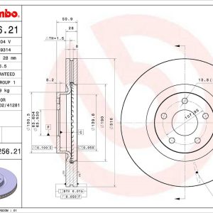 Brembo Brake Rotor, Vented, One Piece Design, Wheel Bolt Pattern 5 X 107.95 Millimeter – 09N25621C02