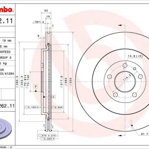 Brembo Brake Rotor, Vented, One Piece Design, Wheel Bolt Pattern 5 X 114.3 Millimeter – 09N26211C02