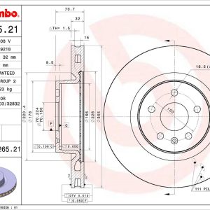 Brembo Brake Rotor, Vented, One Piece Design, Wheel Bolt Pattern 5 X 120 Millimeter – 09N26521C02